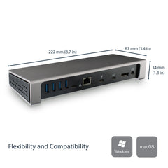 StarTech.com Thunderbolt 3 Dock - Dual Monitor 4K 60Hz TB3 Laptop Docking Station with DisplayPort - 85W Power Delivery Charging - 6-Port USB 3.0 Hub, SD 4.0, GbE, Audio - Windows & Mac