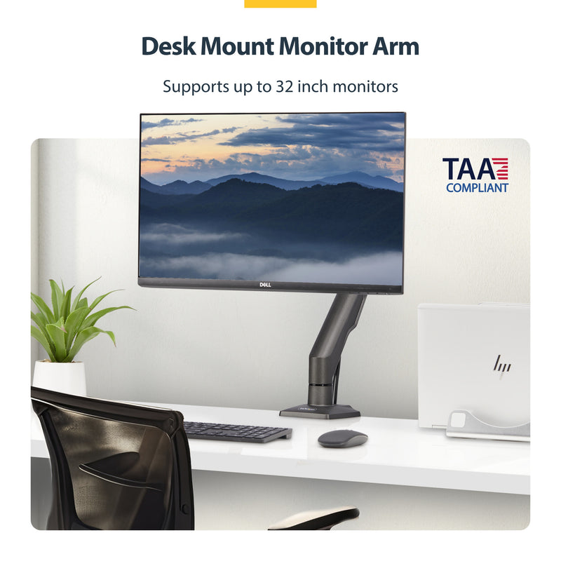 StarTech.com Desk Mount Monitor Arm, Up To 32" Display, Max 22lb/10kg, VESA 75x75/100x100, C-Clamp, Fully Articulating, Mechanical Spring, TAA-compliant