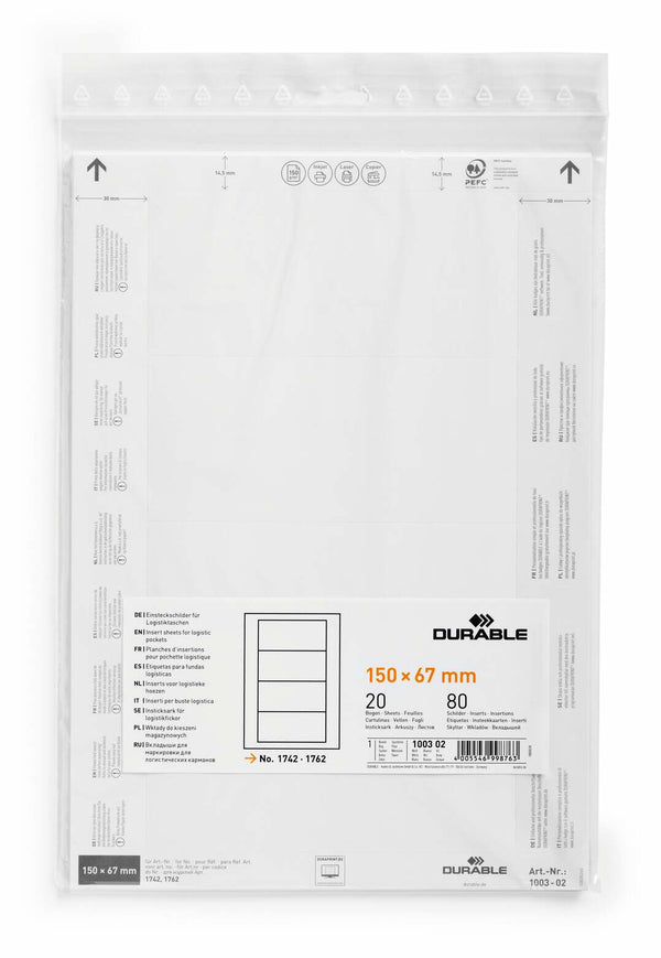 Durable 100302 non-adhesive label 80 pc(s) White Rectangle