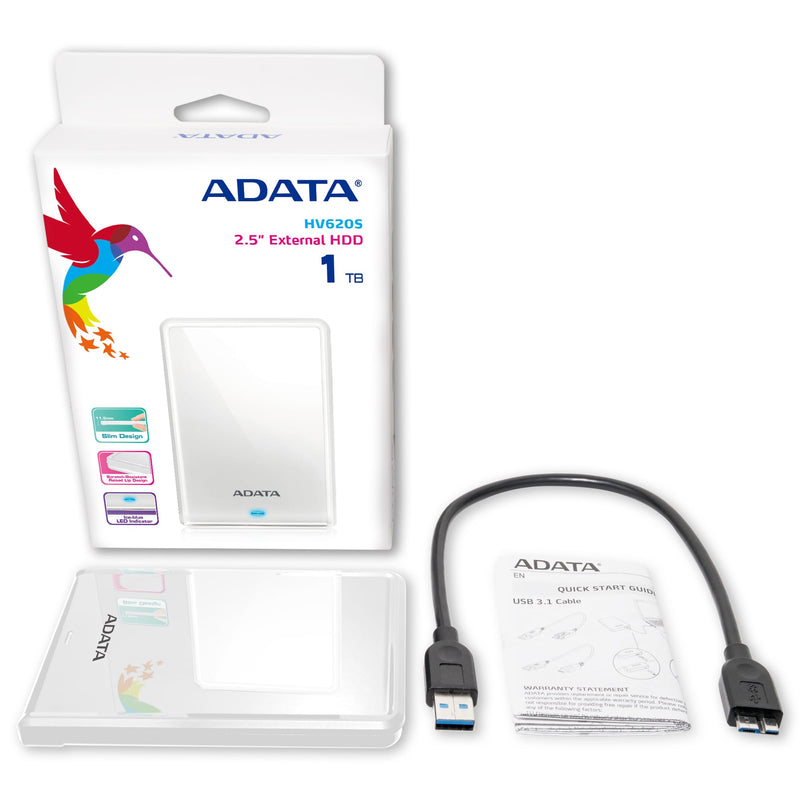 ADATA AHV620S-1TU3-CWH external hard drive 1 TB 2.5" Micro-USB B 3.2 Gen 1 (3.1 Gen 1) White