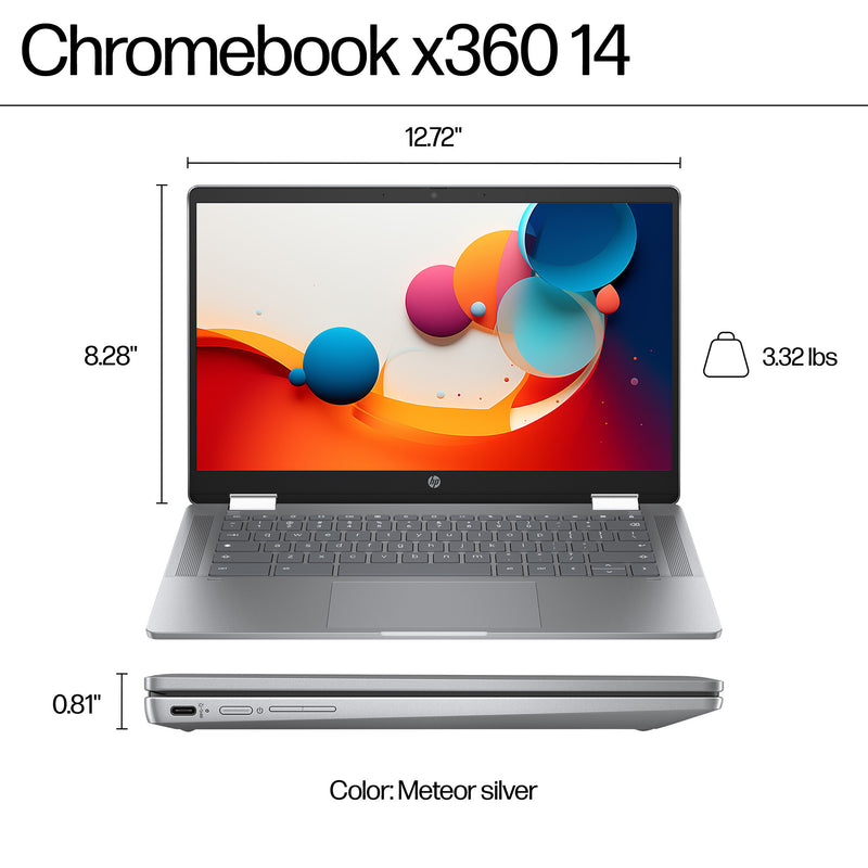 HP Chromebook x360 14b-cd0003na Intel® Core™ i3 i3-N305 35.6 cm (14") Touchscreen Full HD 8 GB LPDDR5-SDRAM 128 GB UFS Wi-Fi 6 (802.11ax) ChromeOS Silver