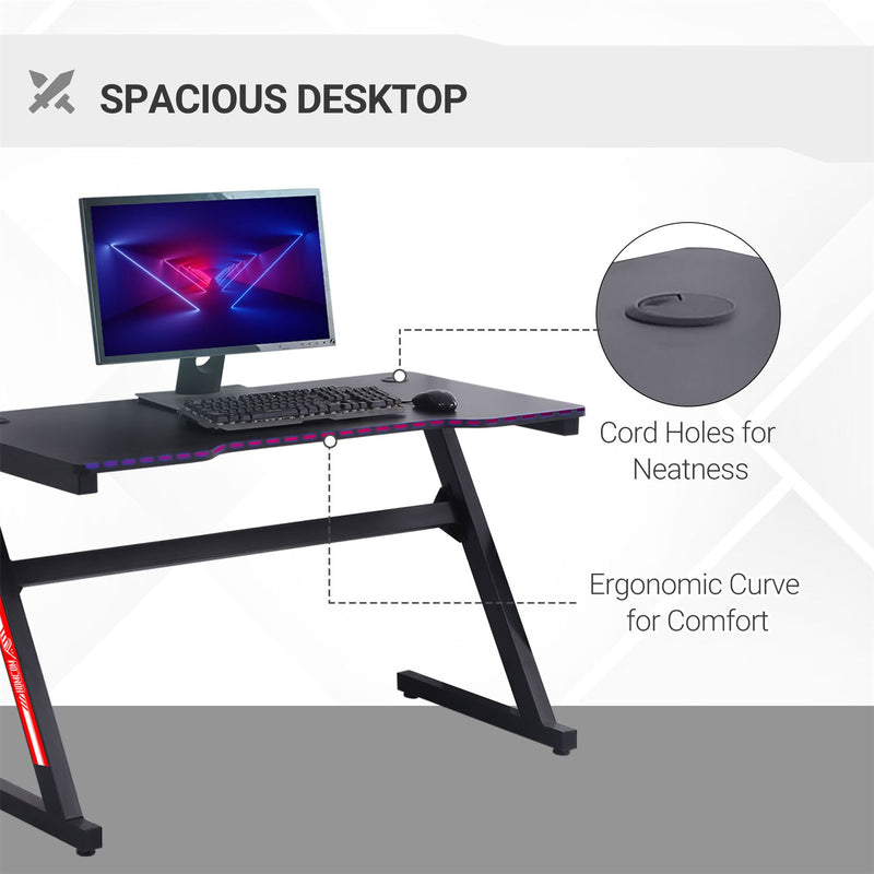 HOMCOM 1.2m Gaming Desk Z-Shaped Racing Style Home Office Computer Table with 2 Cable Managements for E-sport Study Workstation Black