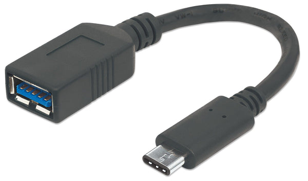 Manhattan USB-C Male to USB-A Female Adapter Cable, 15cm, USB 3.0 (aka USB 3.2 Gen 1), 5 Gbps, 3A Fast Charging, USB-IF Certified, SuperSpeed USB, Black, Lifetime Warranty, Equivalent to USB31CAADP