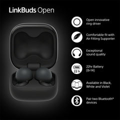 Sony LinkBuds Open WFL910B headphones/headset Wireless In-ear Calls/Music Bluetooth Black