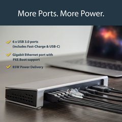 StarTech.com Thunderbolt 3 Dock - Dual Monitor 4K 60Hz TB3 Laptop Docking Station with DisplayPort - 85W Power Delivery Charging - 6-Port USB 3.0 Hub, SD 4.0, GbE, Audio - Windows & Mac