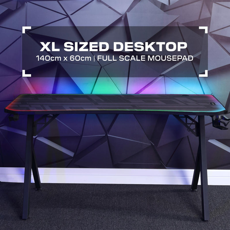 X Rocker Lumio XL Gaming Desk with 3 Sided app-controlled LED Lighting - Black