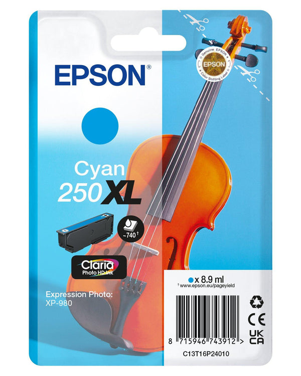 Epson Singlepack Cyan 250XL Violin Claria Photo HD Ink
