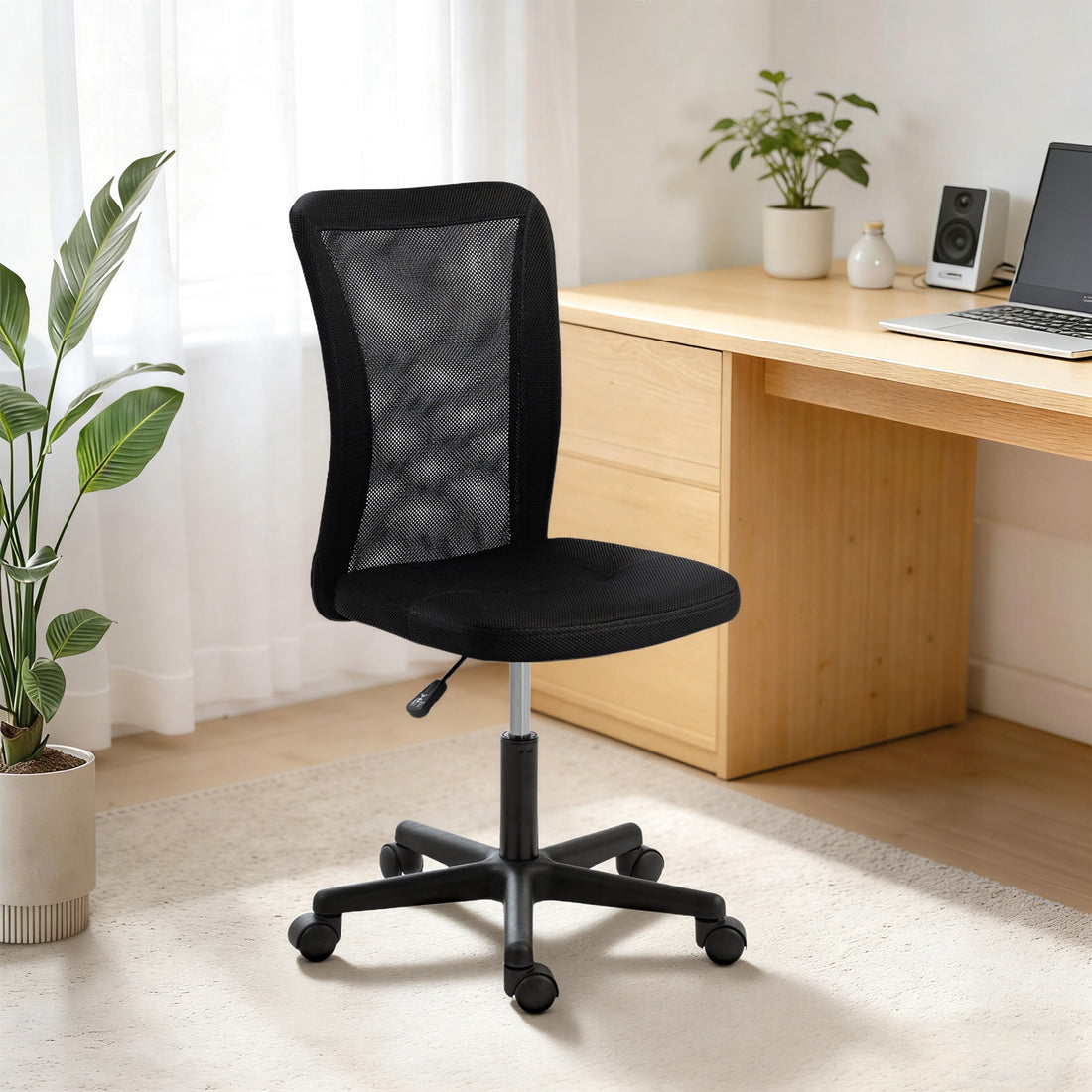 Vinsetto Computer Desk Chair, Armless Mesh Office Chair with Adjustable Height and Rolling Wheels, Black