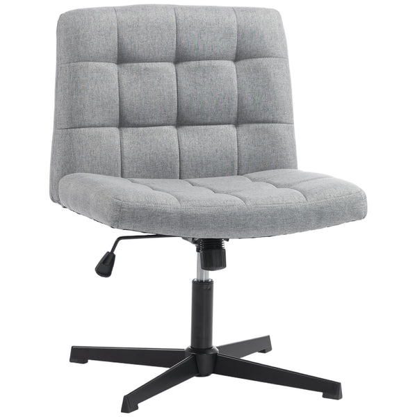 HOMCOM Armless Office Chair, Cross Legged Linen Computer Desk Vanity Chair with Wide Seat, Rocking Function, Grey