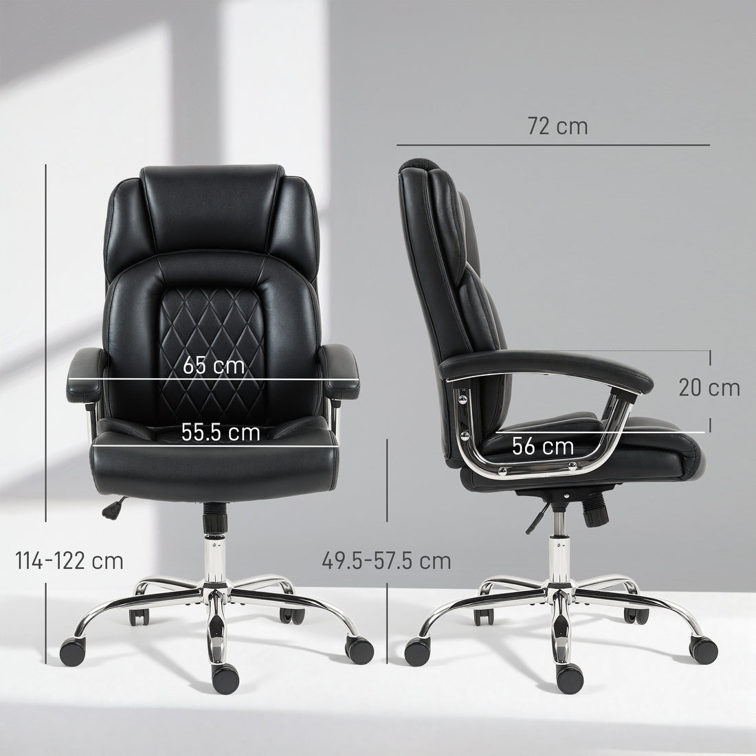 HOMCOM Big and Tall Office Chair 180kg with Spring Cushion, PU Leather - Black