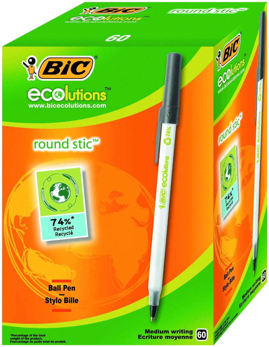 BIC Ecolutions Round Stic Black Stick ballpoint pen 60