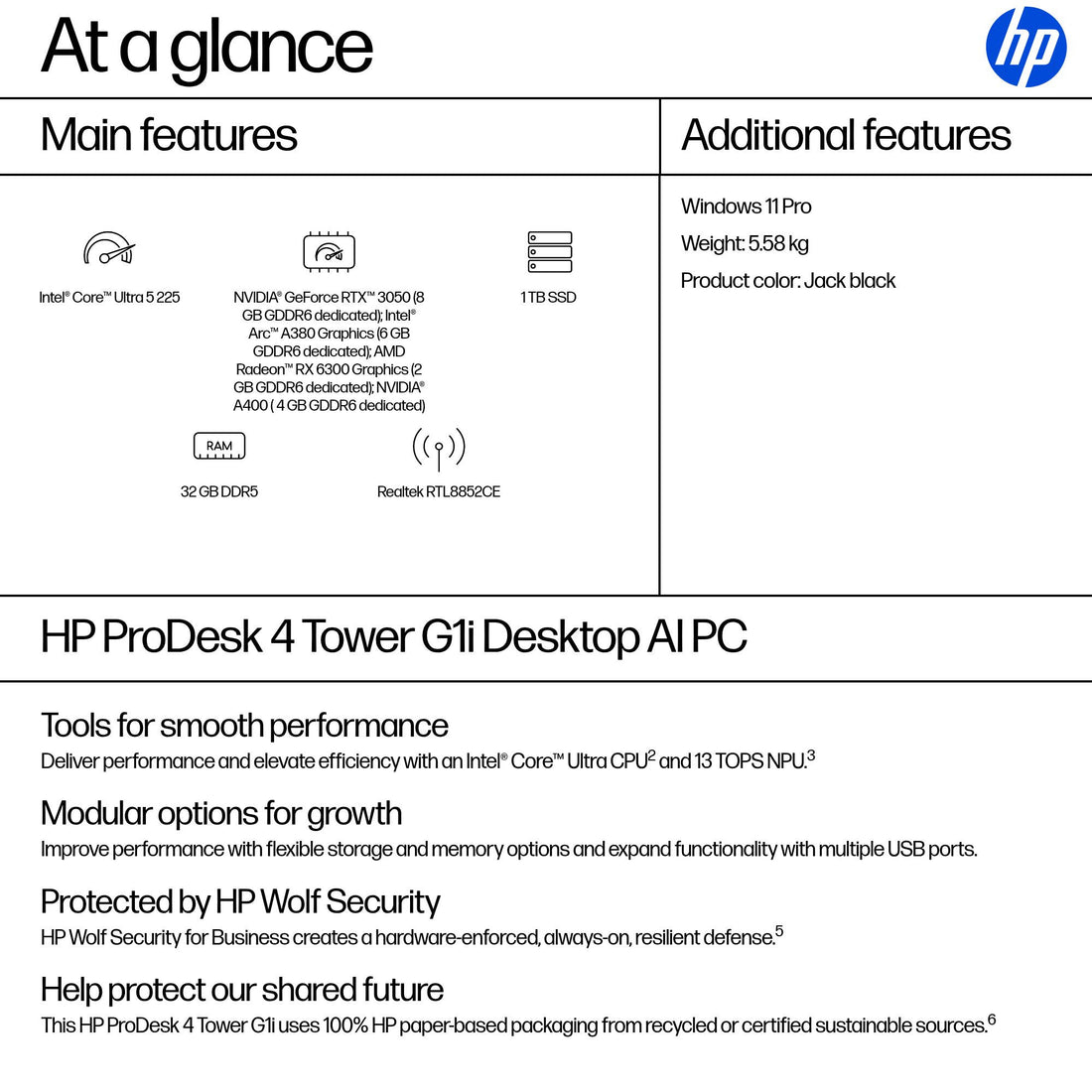 HP ProDesk 4 Tower G1i Desktop AI PC Intel Core Ultra 5 225 32 GB DDR5-SDRAM 1 TB SSD Windows 11 Pro Black - image 3