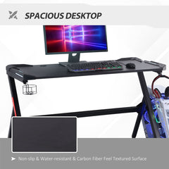 HOMCOM 1.2m LED Gaming Desk Racing Style Computer Table w/Lights Cup Holder Headphone Hook Cable Management E-Sport Study Workstation – Black