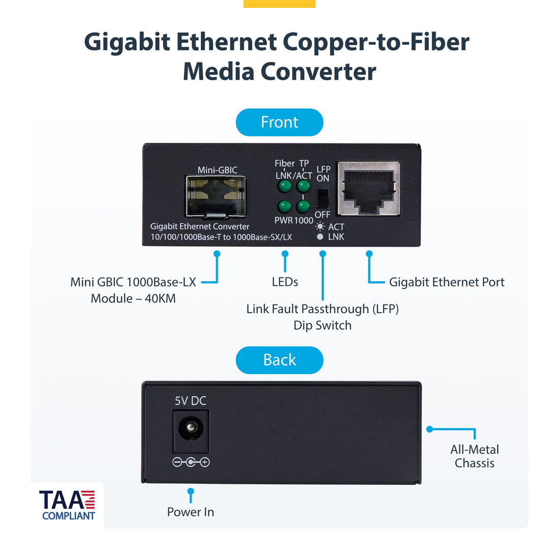 StarTech.com Single-Mode (SM) LC Fiber Media Converter for 10/100/1000 Networks, Standalone Gigabit Ethernet - image 8