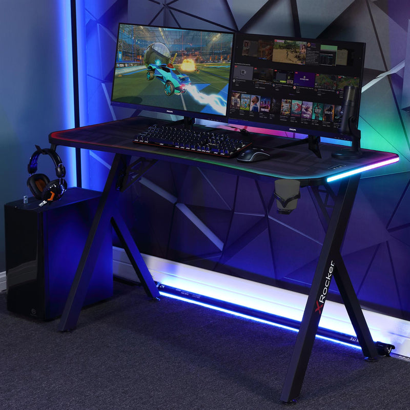 X Rocker Lumio XL Gaming Desk with 3 Sided app-controlled LED Lighting - Black