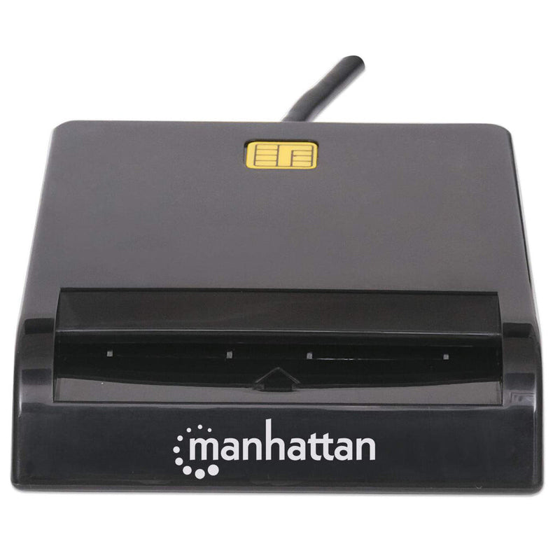 Manhattan USB-A Contact Smart Card Reader, 12 Mbps, Friction type compatible, External, Windows or Mac, Cable 105cm, Black, Three Year Warranty