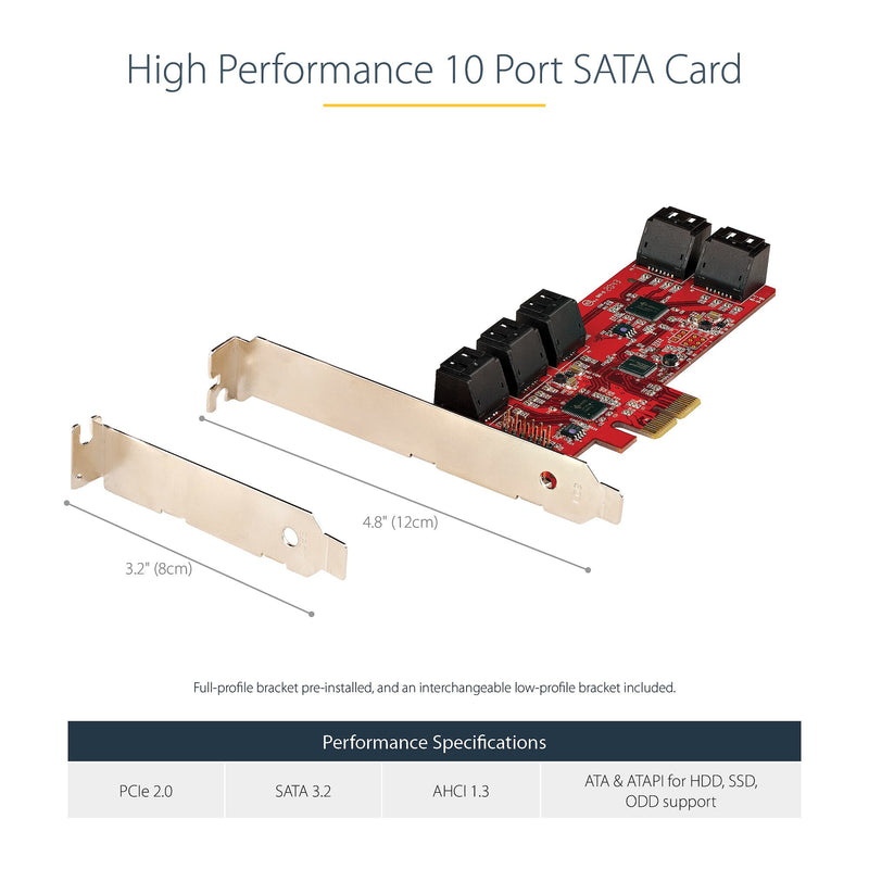 StarTech.com SATA PCIe Card - 10 Port PCIe SATA Expansion Card - 6Gbps - Low/Full Profile - Stacked SATA Connectors - ASM1062 Non-Raid - PCI Express to SATA Converter/Adapter