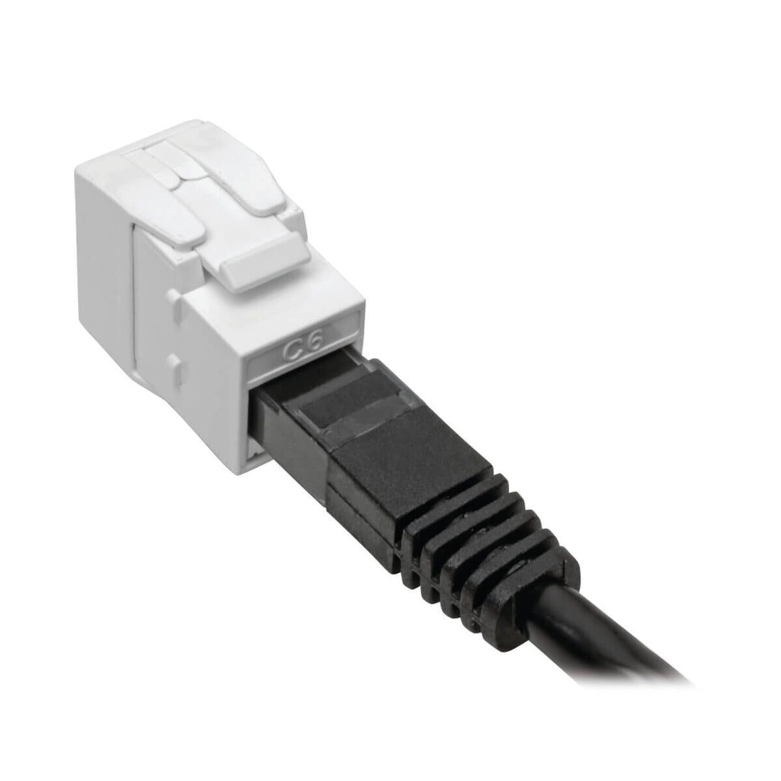 Tripp Lite N238-001-GY-TF Keystone Jack Cat6/Cat5e, RJ45, Shuttered, Dust Cap - Toolless, PoE/PoE+ Compliant, White, TAA