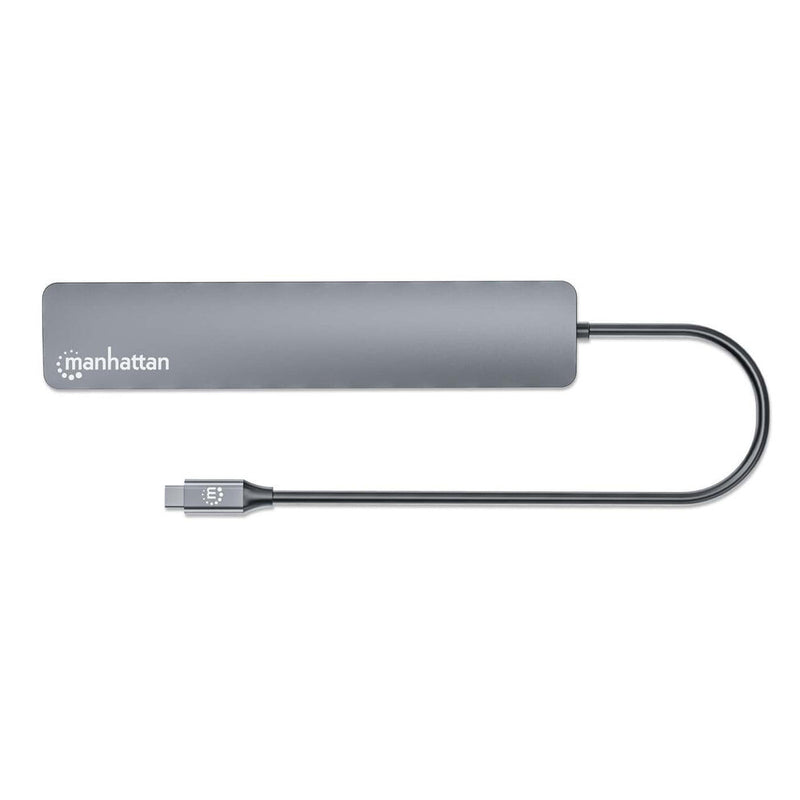 Manhattan USB-C Dock/Hub, Ports (x7): USB-A (x3) and USB-C (x4), With Power Delivery (100W) to USB-C Port (Note additional USB-C wall charger and USB-C cable needed), USB 3.2 Gen 2, All Ports can be used at the same time, Universal, Aluminium, Space Grey