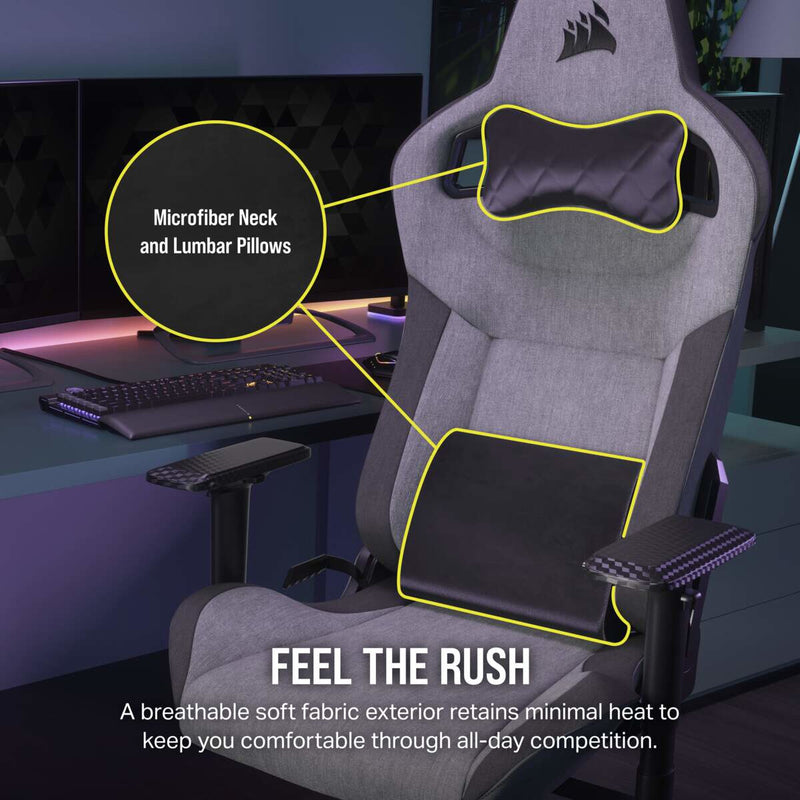 Corsair T3 RUSH Fabric Gaming Chair - Grey/Charcoal (2023)