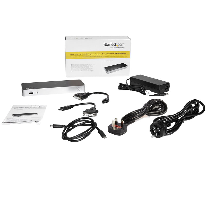 StarTech.com Dual Monitor USB C Docking Station with 60W Power Delivery for Windows Laptops - USB C to HDMI / DVI Dock - USB 3.1 Gen 1 Type C Dock w/ Charging - Thunderbolt 3 Compatible