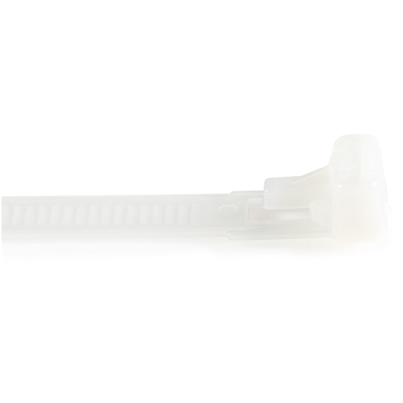 StarTech.com 10"(25cm) Reusable Cable Ties - 1/4"(7mm) wide, 2-1/2"(65mm) Bundle Dia. 50lb(22kg) Tensile Strength, Releasable Nylon Ties, Indoor/Outdoor, 94V-2/UL Listed, 100 Pack - White