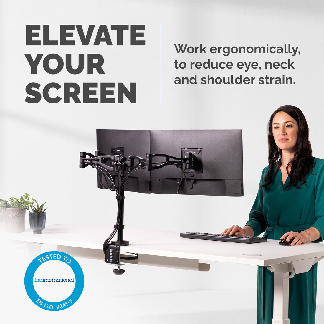 Fellowes Vista Dual Monitor Arm - Monitor Mount for 10KG 26 inch Screens - Ergonomic Adjustable Monitor Arm - image 2