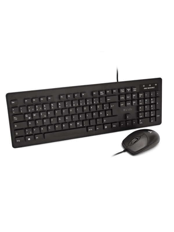 V7 Washable Antimicrobial Keyboard & Mouse Combo, USB, Optical, IP68Spec, Waterproof