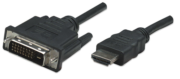 Manhattan HDMI to DVI-D 24+1 Cable, 1m, Black, Lifetime Warranty, Equivalent to HDDVIMM1M