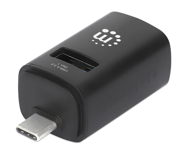Manhattan USB-C 3-Port Hub, ULTRA COMPACT, 3x USB-A Ports (1x 5 Gbps USB 3.2 Gen1 aka USB 3.0, 3 x 480 Mbps USB 2.0), External Power Supply Not Needed, Universal for all devices, SuperSpeed USB, Black, Three Year Warranty