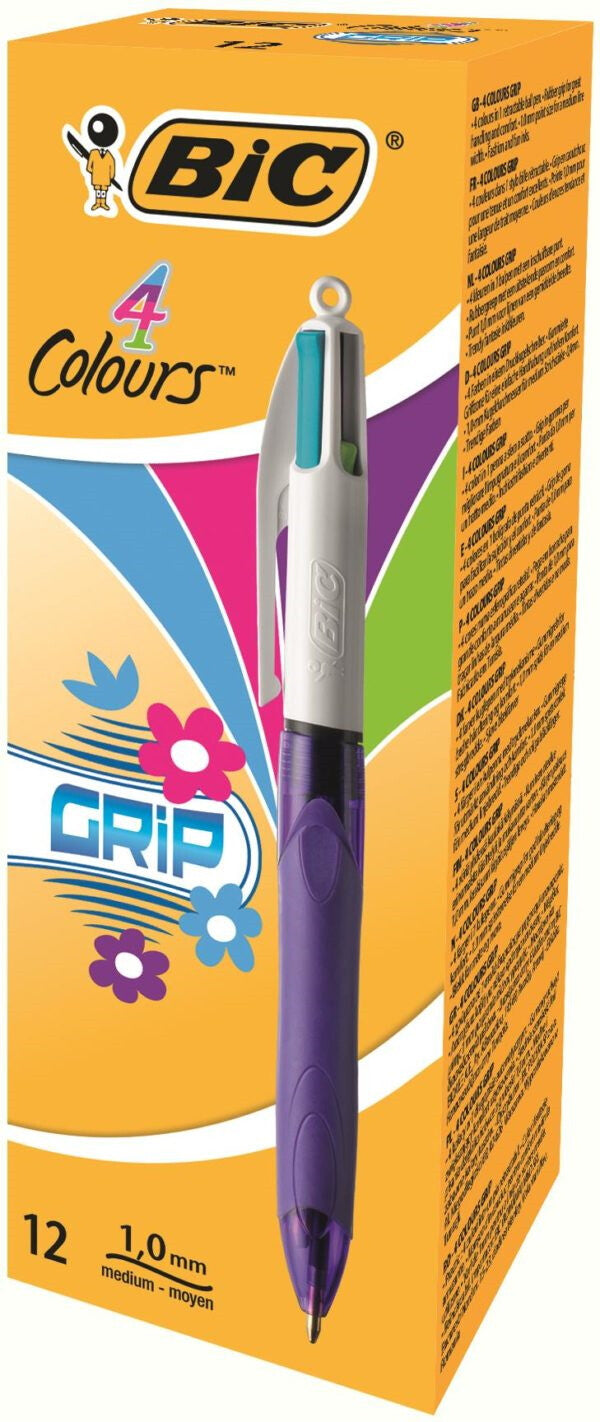 BIC 4 Colours Grip Blue, Green, Pink, Purple Clip-on retractable ballpoint pen Medium 12 - image 2