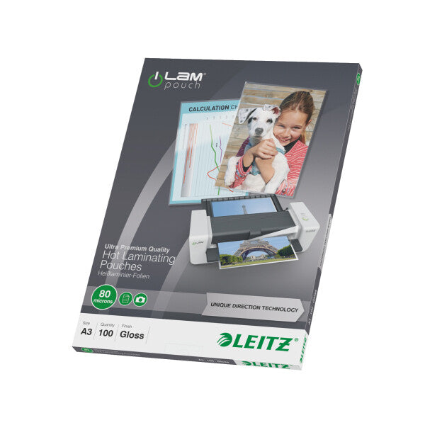 Leitz iLAM Ultra-premium Glossy A3 Laminating Pouches with UDT, 80 microns, Pack of 100