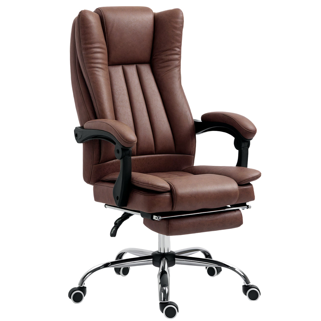 Vinsetto Home Office Chair Microfibre Desk Chair with Reclining Function Armrests Swivel Wheels Footrest Brown