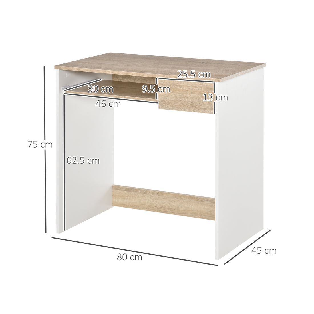 HOMCOM 80cm Compact Computer Desk with Keyboard Tray, Home Office Desk with Drawer for Bedroom Study, Oak