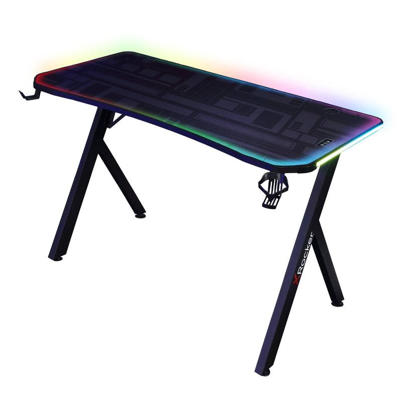 X Rocker Lumio XL Gaming Desk with 3 Sided app-controlled LED Lighting - Black