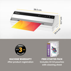 Fellowes A4 Laminator Machine Saturn A4 Laminating Machine 80 to 125 Micron 10 A4 Laminating Pouch Starter Pack Included