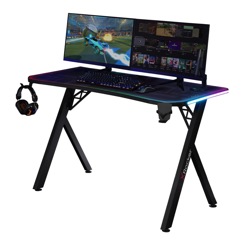 X Rocker Lumio XL Gaming Desk with 3 Sided app-controlled LED Lighting - Black