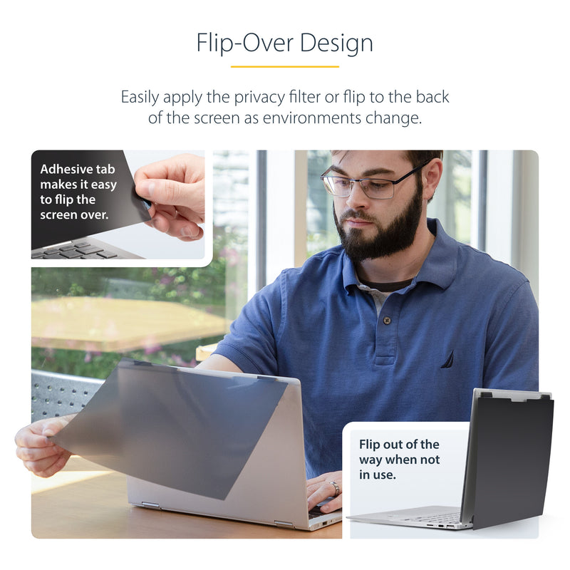 StarTech.com 14-inch 16:10 Flip-Over Privacy Screen with Touch, Anti-Glare Privacy Filter, Laptop Monitor Screen Protector with 51% Blue Light Reduction