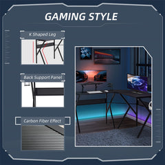 HOMCOM Gaming Desk L-Shaped Corner Computer Table for Home Office PC Workstations with Adjustable Monitor Stand , Black