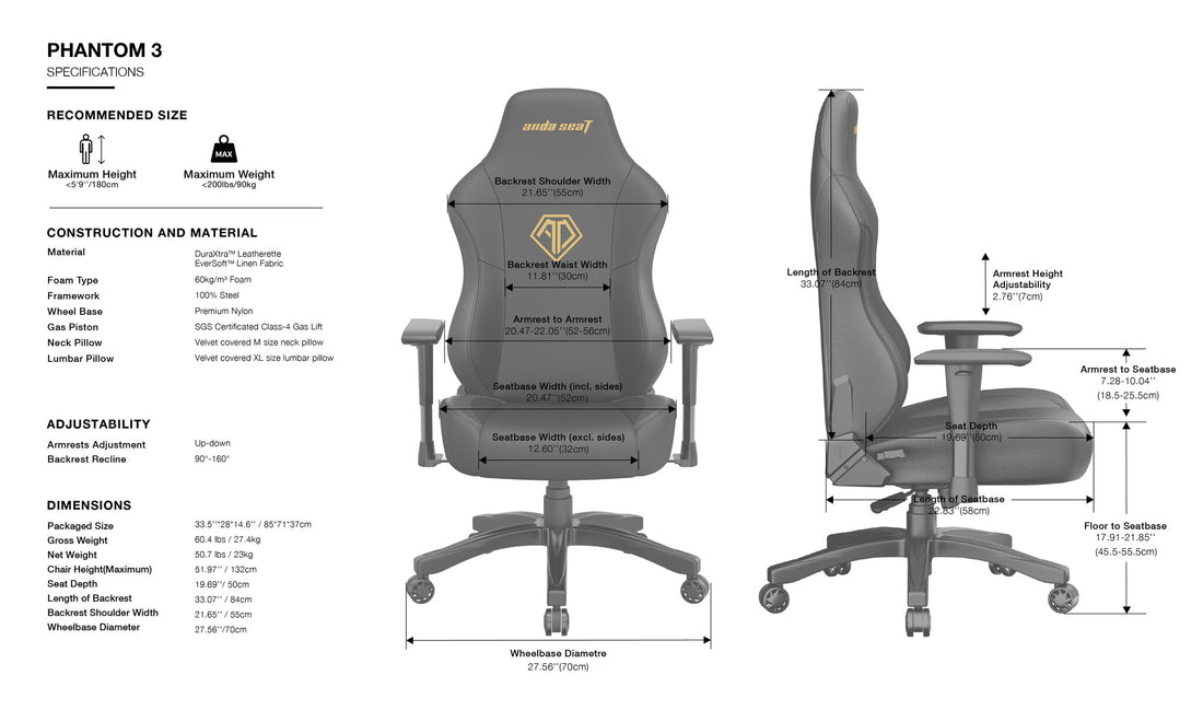 Anda Seat Phantom 3 PC gaming chair Upholstered padded seat Grey - image 3