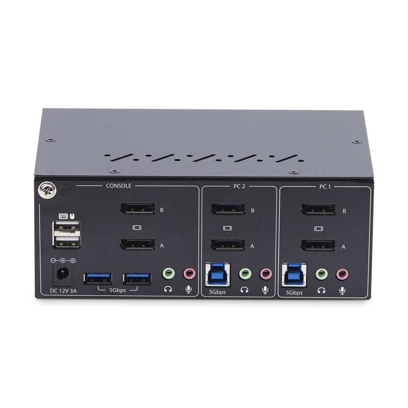 StarTech.com 2-Port Dual-Monitor DisplayPort KVM Switch, 4K 60Hz, 2x USB 5Gbps Hub Ports, 2x USB 2.0 HID Ports, Hotkey and Push-Button Switching, TAA Compliant - ESD Level 3 Protection