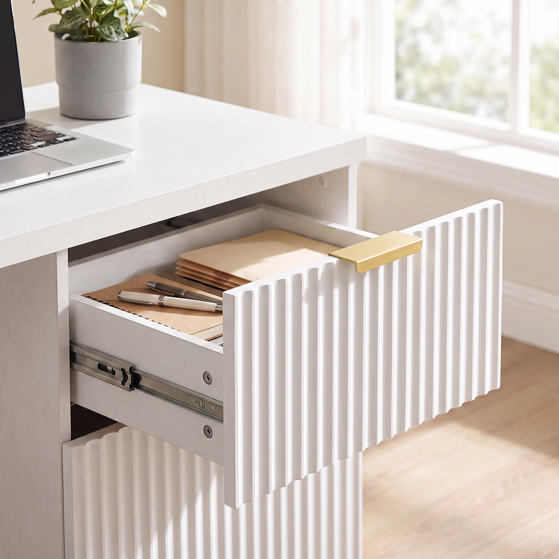 HOMCOM Computer Desk with 3 Drawers Reversible Home Office Desk 120 cm, White