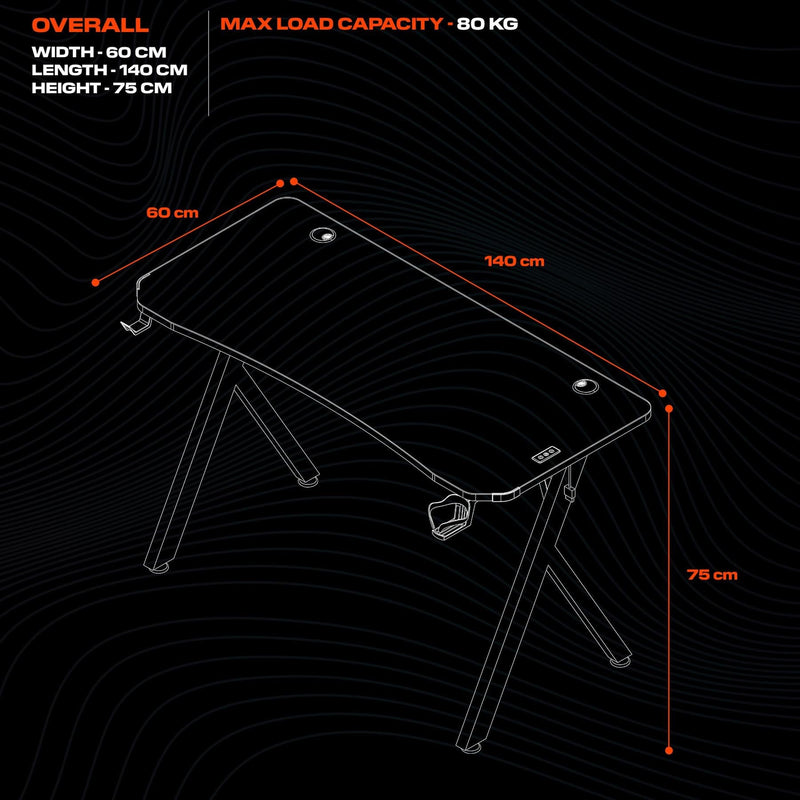 X Rocker Lumio XL Gaming Desk with 3 Sided app-controlled LED Lighting - Black