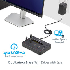StarTech.com Standalone 1 to 5 USB Thumb Drive Duplicator and Eraser, Multiple USB Flash Drive Copier, System and File and Whole-Drive Copy at1.5 GB/min, Single and 3-Pass Erase, LCD Display