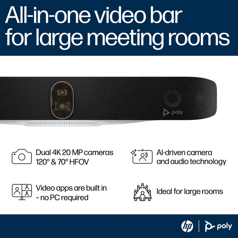 POLY Studio X72 All-In-One Video Bar with TC10 Controller Kit No Power Cord TAA