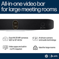 POLY Studio X72 All-In-One Video Bar with TC10 Controller Kit No Power Cord TAA