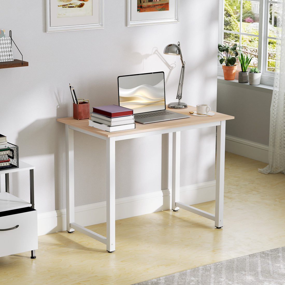 HOMCOM Computer Desk, Writing Table, 100 x 60 x 76cm Workstation for Home Office, Study with Metal Frame, Simple Assembly, White