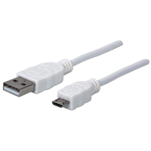 Manhattan USB-A to Micro-USB Cable, 1m, USB 2.0, 480 Mbps, Hi-Speed USB, White, Lifetime Warranty, Equivalent to USBPAUB1MW