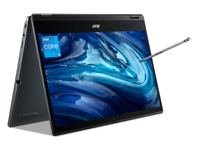 Acer TravelMate NX.VP5EK.00K laptop Intel® Core™ i5 i5-1135G7 Hybrid (2-in-1) 35.6 cm (14") Touchscreen Full HD 8 GB DDR4-SDRAM 256 GB SSD Wi-Fi 6 (802.11ax) Windows 10 Pro Education UK English Black