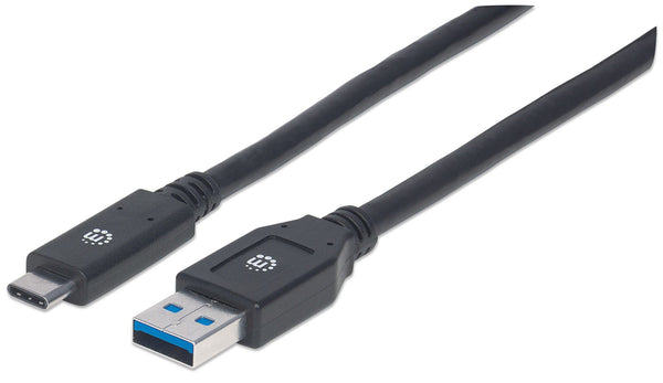 Manhattan USB-C to USB-A Cable, 3m, USB 3.0 (aka USB 3.2 Gen 1), 5 Gbps, 3A Fast Charging, SuperSpeed USB, Black, Lifetime Warranty